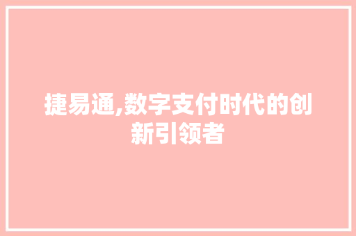 捷易通,数字支付时代的创新引领者