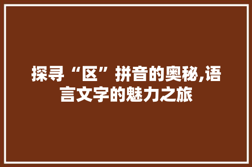 探寻“区”拼音的奥秘,语言文字的魅力之旅