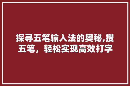 探寻五笔输入法的奥秘,搜五笔，轻松实现高效打字
