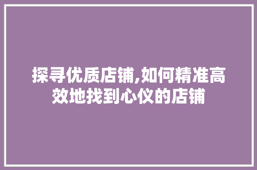 探寻优质店铺,如何精准高效地找到心仪的店铺