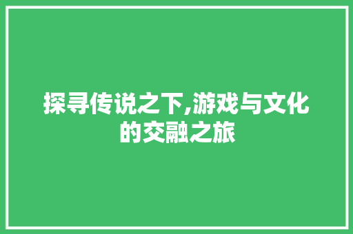 探寻传说之下,游戏与文化的交融之旅