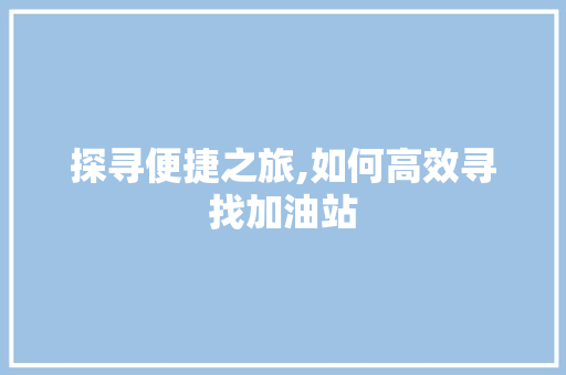 探寻便捷之旅,如何高效寻找加油站 服务器/数据库