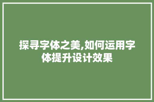 探寻字体之美,如何运用字体提升设计效果