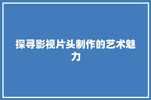 探寻影视片头制作的艺术魅力