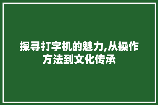 探寻打字机的魅力,从操作方法到文化传承