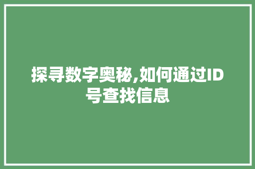 探寻数字奥秘,如何通过ID号查找信息