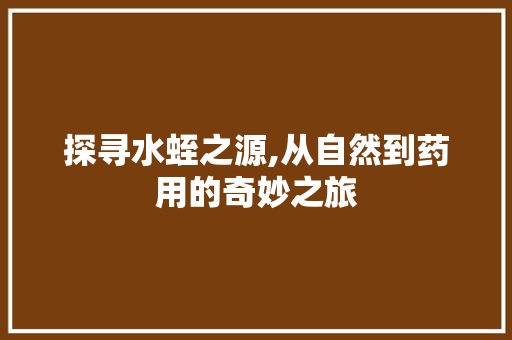 探寻水蛭之源,从自然到药用的奇妙之旅