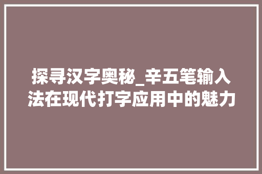 探寻汉字奥秘_辛五笔输入法在现代打字应用中的魅力