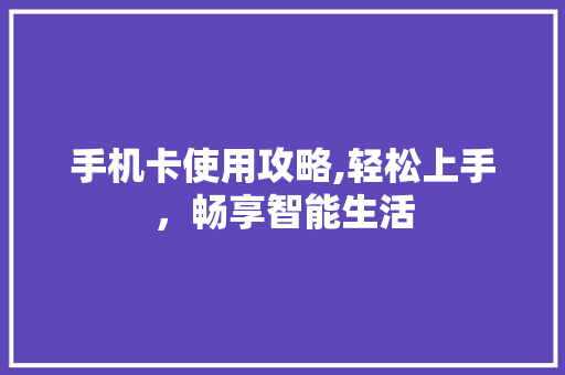 手机卡使用攻略,轻松上手，畅享智能生活