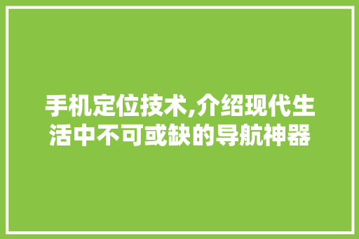 手机定位技术,介绍现代生活中不可或缺的导航神器
