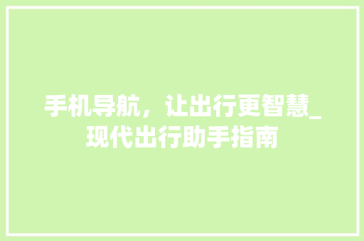 手机导航，让出行更智慧_现代出行助手指南