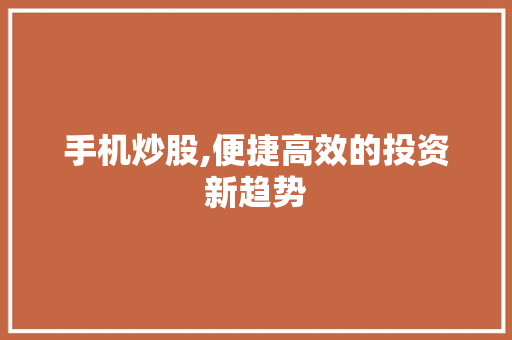 手机炒股,便捷高效的投资新趋势