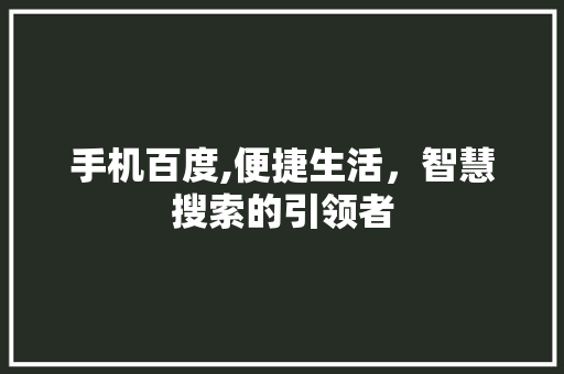 手机百度,便捷生活，智慧搜索的引领者