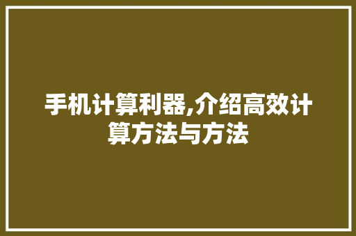 手机计算利器,介绍高效计算方法与方法