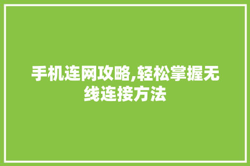 手机连网攻略,轻松掌握无线连接方法