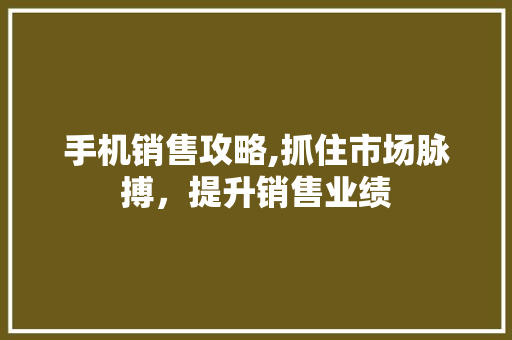 手机销售攻略,抓住市场脉搏，提升销售业绩