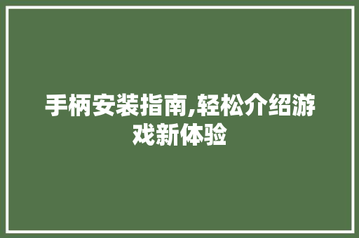 手柄安装指南,轻松介绍游戏新体验 Web前端