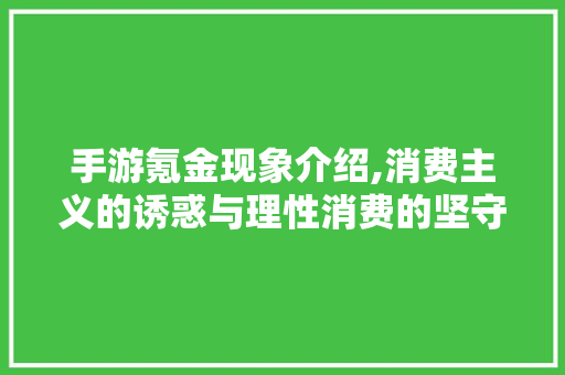 手游氪金现象介绍,消费主义的诱惑与理性消费的坚守