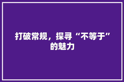 打破常规，探寻“不等于”的魅力
