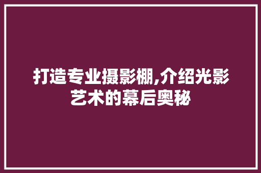 打造专业摄影棚,介绍光影艺术的幕后奥秘