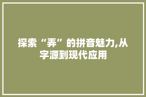 探索“弄”的拼音魅力,从字源到现代应用 建站教程