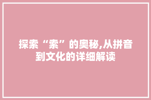探索“索”的奥秘,从拼音到文化的详细解读
