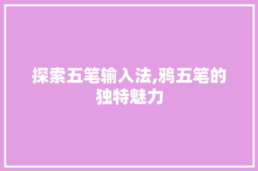 探索五笔输入法,鸦五笔的独特魅力