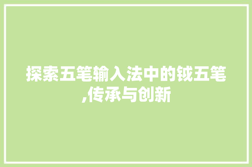 探索五笔输入法中的钺五笔,传承与创新
