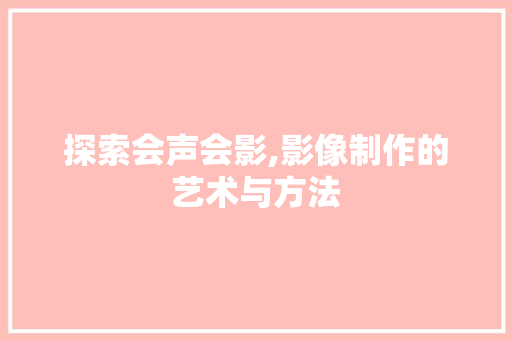 探索会声会影,影像制作的艺术与方法 友链在线