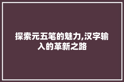 探索元五笔的魅力,汉字输入的革新之路 SEO教程