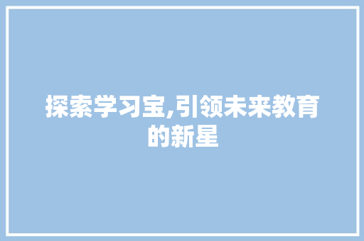 探索学习宝,引领未来教育的新星