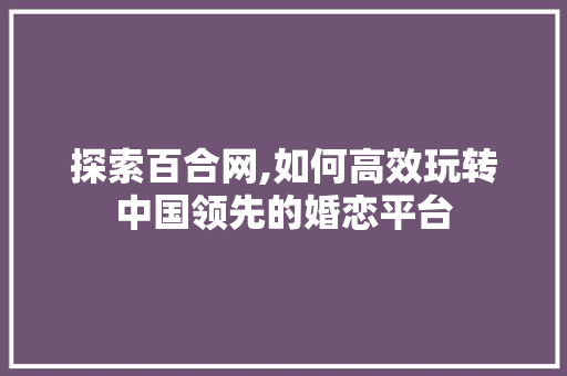 探索百合网,如何高效玩转中国领先的婚恋平台 服务器/数据库