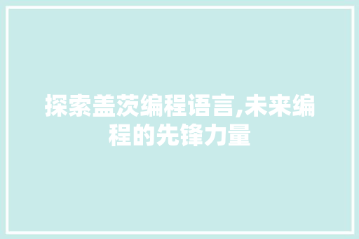 探索盖茨编程语言,未来编程的先锋力量