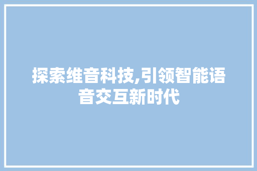 探索维音科技,引领智能语音交互新时代