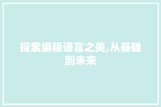探索编程语言之美,从基础到未来
