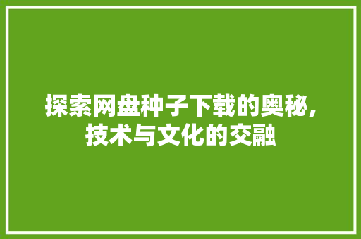 探索网盘种子下载的奥秘,技术与文化的交融