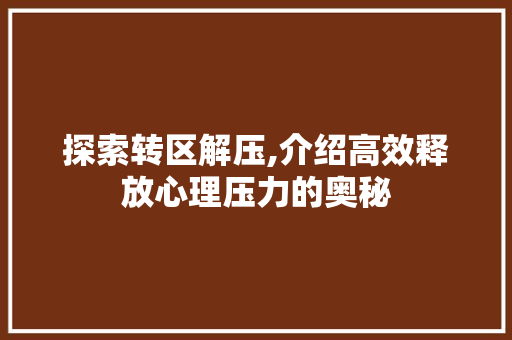 探索转区解压,介绍高效释放心理压力的奥秘 SEO教程