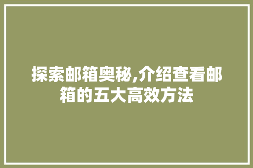 探索邮箱奥秘,介绍查看邮箱的五大高效方法