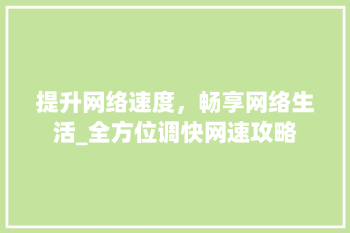 提升网络速度，畅享网络生活_全方位调快网速攻略 SEO教程