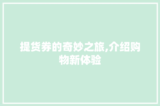 提货券的奇妙之旅,介绍购物新体验
