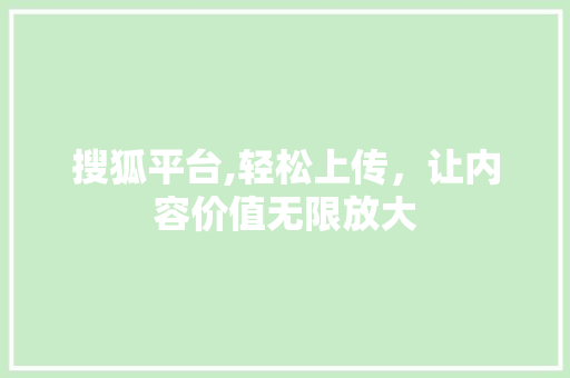 搜狐平台,轻松上传,让内容价值无限放大 搜狐平台,轻松上传,让内容价值无限放大