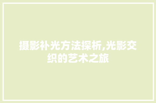 摄影补光方法探析,光影交织的艺术之旅