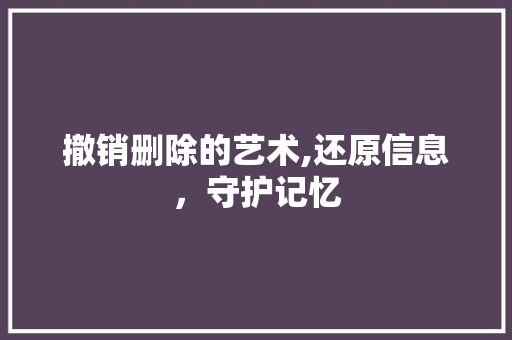 撤销删除的艺术,还原信息，守护记忆
