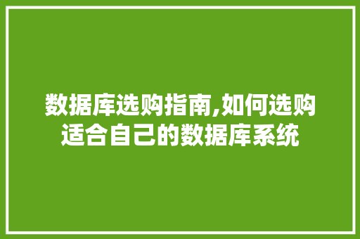 数据库选购指南,如何选购适合自己的数据库系统