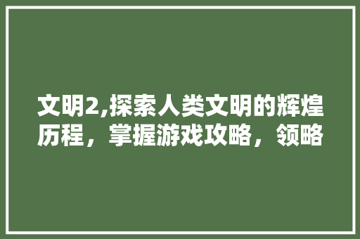 文明2,探索人类文明的辉煌历程，掌握游戏攻略，领略步骤魅力 友链在线