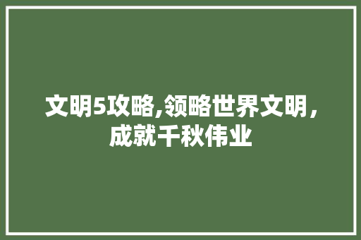 文明5攻略,领略世界文明，成就千秋伟业