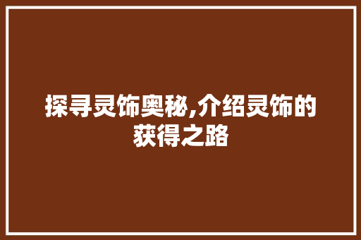探寻灵饰奥秘,介绍灵饰的获得之路