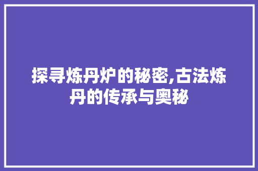 探寻炼丹炉的秘密,古法炼丹的传承与奥秘