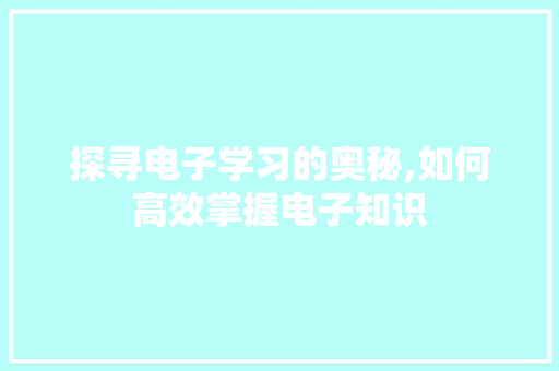 探寻电子学习的奥秘,如何高效掌握电子知识