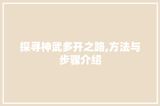 探寻神武多开之路,方法与步骤介绍